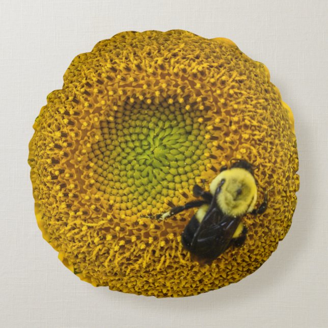 Coussins Ronds Abeille sur tournesol (Devant)