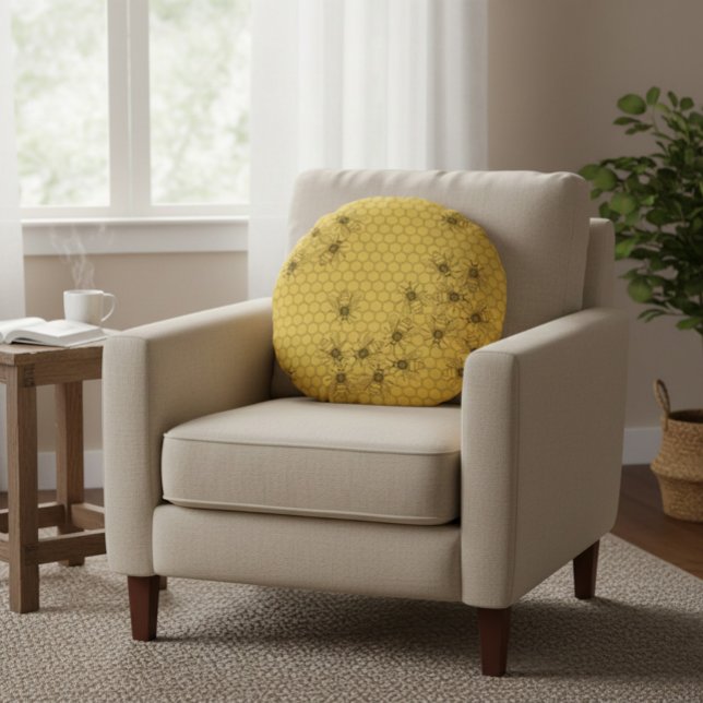 Coussins Ronds Abeilles de miel jaune et peignes de miel (Créateur téléchargé)