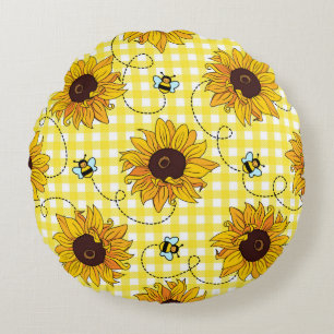 Coussins Ronds Abeilles mignonnes et tournesols sur un arrière -
