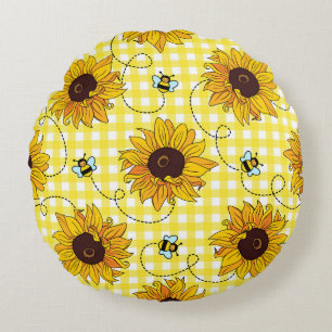 Coussins Ronds Abeilles, tournesols, motif à carreaux, motif vint