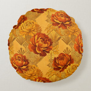 Coussins Ronds Abondantes Fleurs Orange Doré Art Déco