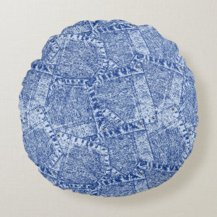 Coussins Ronds Abstract Denim Pockets Patchwork Seamless Pattern 