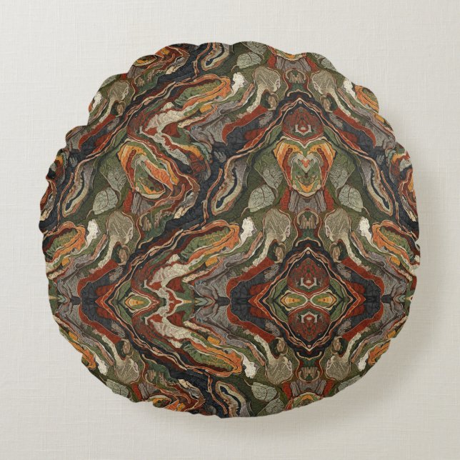 Coussins Ronds Abstract Earth Tone Swirl Pattern (Devant)