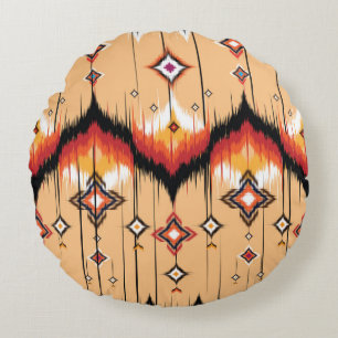 Coussins Ronds Abstract ethnic geometric pattern design, Ikat geo