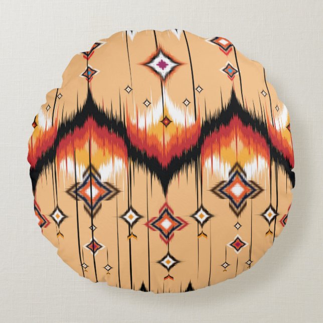 Coussins Ronds Abstract ethnic geometric pattern design, Ikat geo (Devant)
