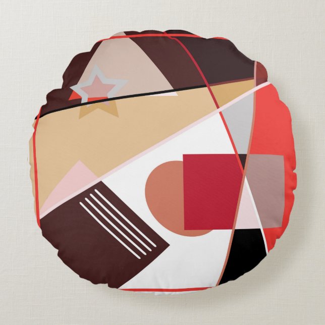 Coussins Ronds Abstract geometric pattern,  silk scarf shawl desi (Devant)