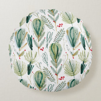 Coussins Ronds Abstract Scandinavian Christmas Foliage Sage Green