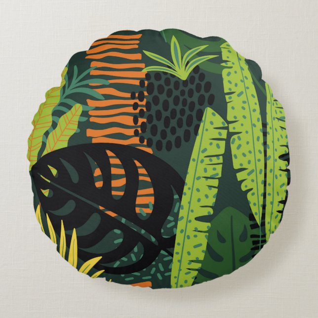 Coussins Ronds Abstract seamless pattern with tropical leaves. Ha (Devant)