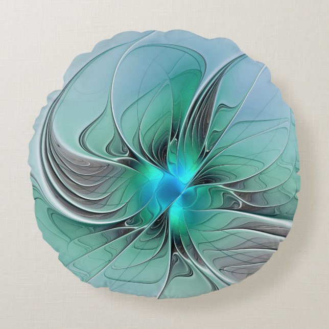 Coussins Ronds Abstract With Blue, Modern Fractal Art (Devant)