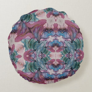 Coussins Ronds Abstrait bleu rose et vert Floral