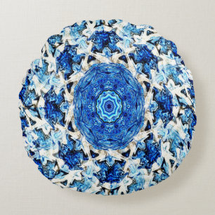 Coussins Ronds Abstrait de mandala noir blanc bleu......