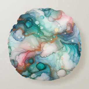 Coussins Ronds Abstrait en rose, sarcelle, bleu et or