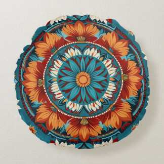 Coussins Ronds Abstrait floral d'inspiration autochtone