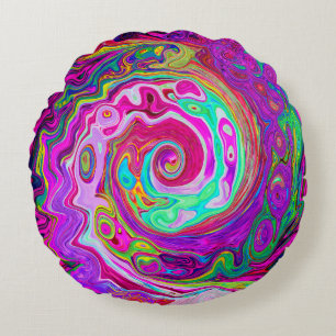 Coussins Ronds Abstrait Groovy Rétro Tourbillon de l'Arc-en-Ciel