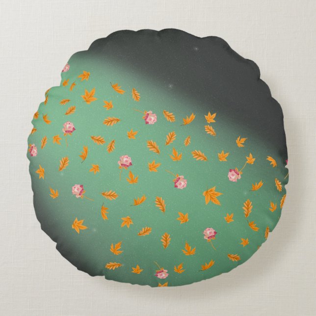 Coussins Ronds Abstrait Lune verte feuille automne rose (Devant)