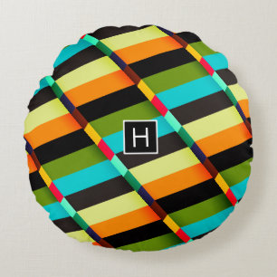 Coussins Ronds Abstrait Moderne Coloré Rayures & Monogramme