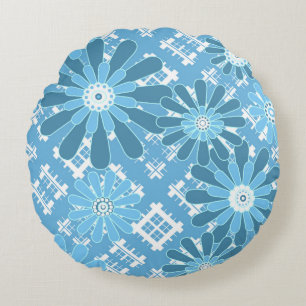 Coussins Ronds Abstrait moderne sans couture à damiers plaid bl f