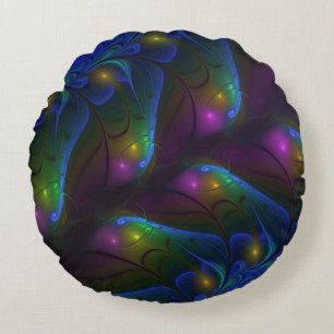 Coussins Ronds Abstrait Moderne Trippy Fractal Lumineux Coloré
