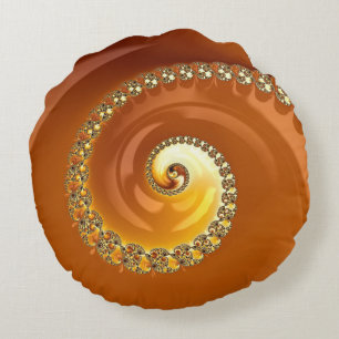 Coussins Ronds Abstrait or Orange Dégradé Spiral Fractal