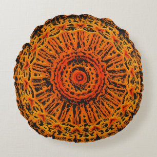 Coussins Ronds Abstrait orange, noir et jaune