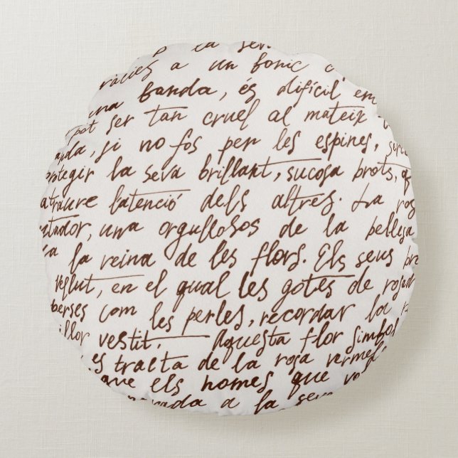 Coussins Ronds Abstrait texte manuscrit noir rétro illisible.  (Devant)