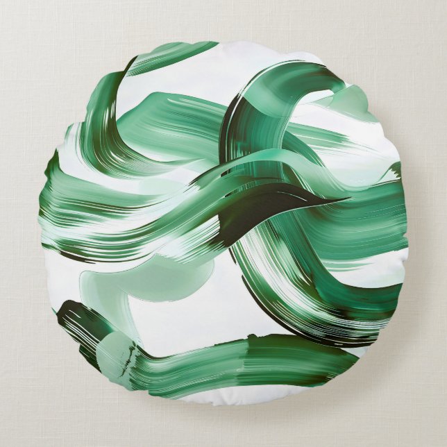 Coussins Ronds Abstrait Traits de Pinceau Vert Minimal Moderne (Devant)