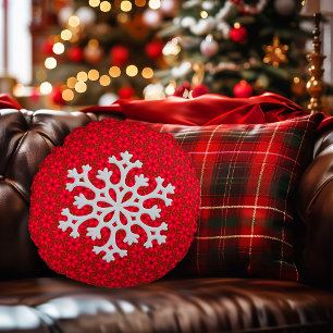 Coussins Ronds Accent décoratif Festif Red Snowflake