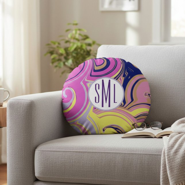 Coussins Ronds Accent Décoratif Monogrammé (Créateur téléchargé)