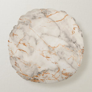 Coussins Ronds Accents marrons et motif abstrait blanc