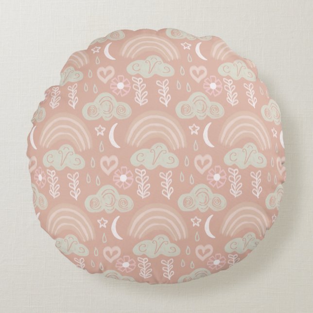 Coussins Ronds Accueillant bébé rose (Devant)