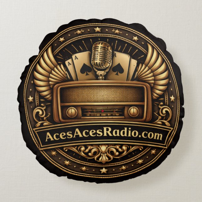 Coussins Ronds acesacesradio noir et or (Devant)