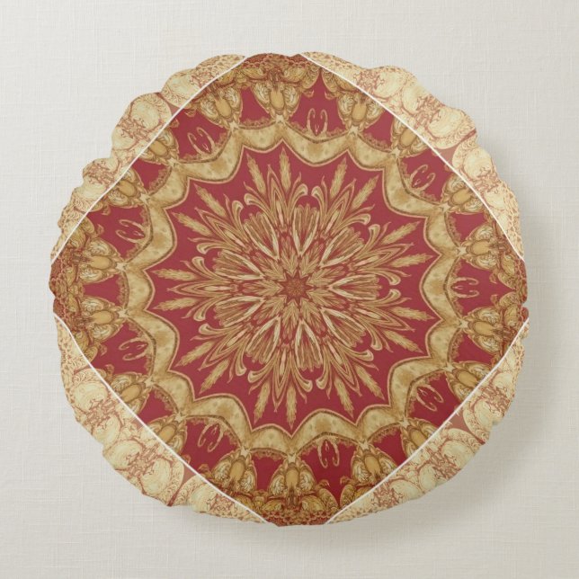 Coussins Ronds Achempong Designer Golden Red Ornate Accent Cushio (Devant)