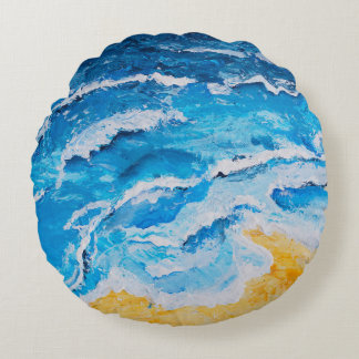 Coussins Ronds Acrylic sea and beach painting on drawing stand wi