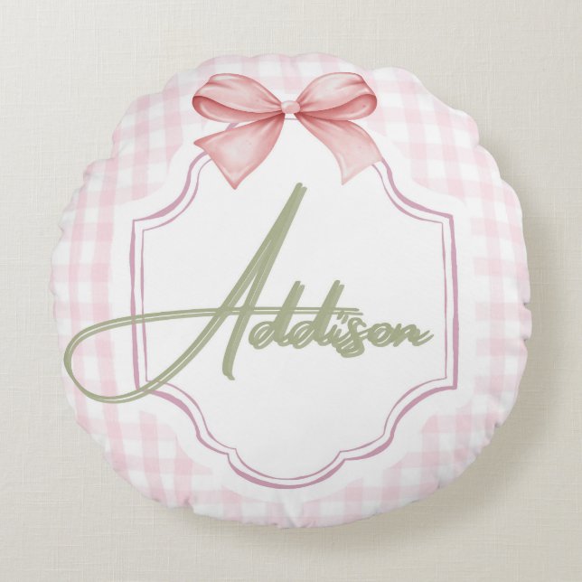 Coussins Ronds Addison personnalisé Baby Girl Nursery Bow&En vich (Devant)