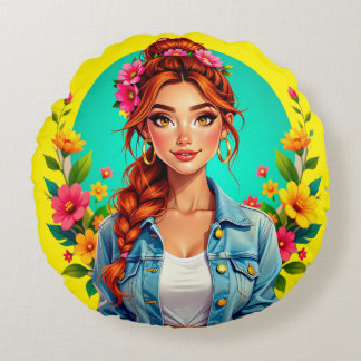 Coussins Ronds Ado fille esthétique - Portrait de dessin floral