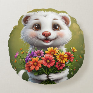 Coussins Ronds Adorable, caricature furet blanc