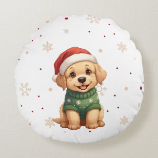 Coussins Ronds Adorable Christmas Dog - Festive Puppy Christmas