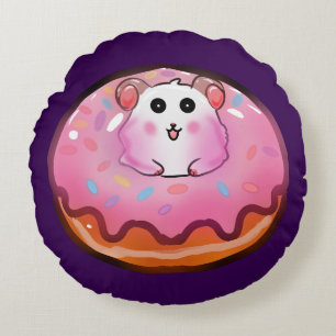 Coussins Ronds Adorable Hamster Kawaii dans l'Art du Donut Glacé 