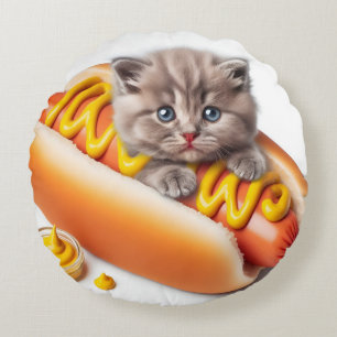Coussins Ronds Adorable Hot Dog Cat Funny Throw Pillow for Pet Lo