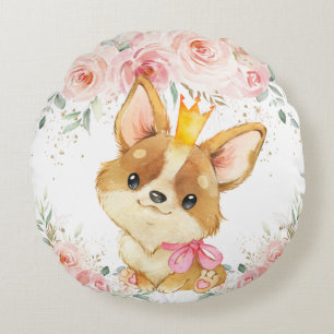 Coussins Ronds Adorable Mignonne Princesse Corgi Chien Blush Flor
