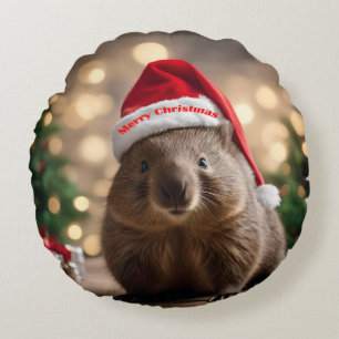 Coussins Ronds adorable Noël Wombat,