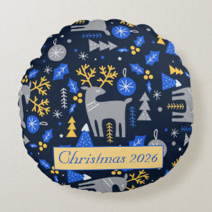 Coussins Ronds Adorables Noël Style Scandinave Bleu Personnalisé