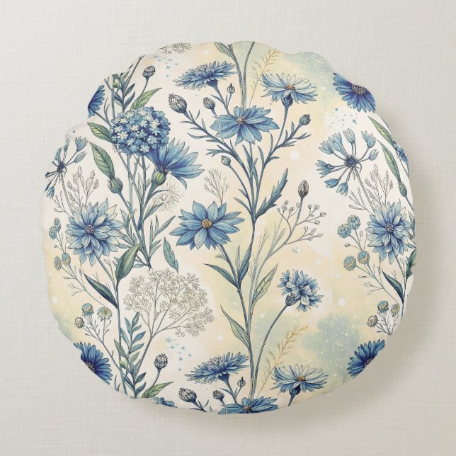 Coussins Ronds Aesthetic Blue Wildflowers (Devant)