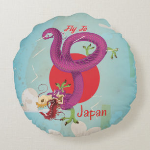 Coussins Ronds Affiche de voyage classique Japon Dragon