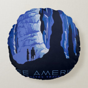 Coussins Ronds Affiche de voyage de spéléologie Cavernes Voyage V