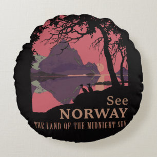 Coussins Ronds Affiche minimaliste de coucher de soleil en Norvèg