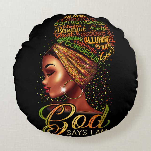 Coussins Ronds African American Girl God Dit Que Je Suis Black Pr (Devant)