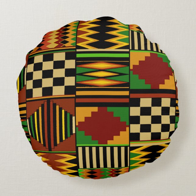 Coussins Ronds African Royal Kente Cloth Design (Dos)