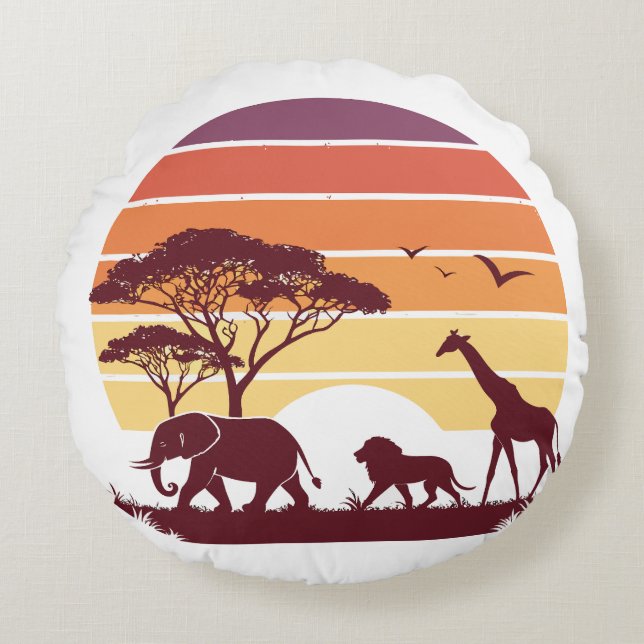 Coussins Ronds African Wildlife Silhouette Safari Design (Devant)
