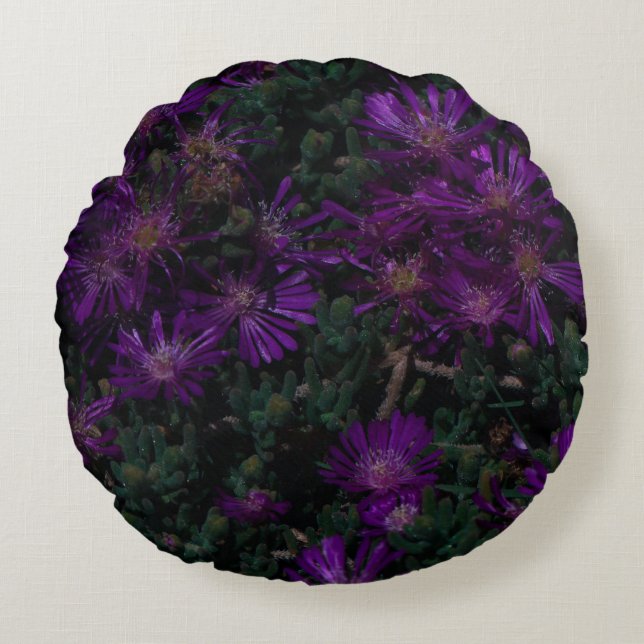 Coussins Ronds Afrique du Sud Vert pourpre Fleurs Succulentes (Devant)
